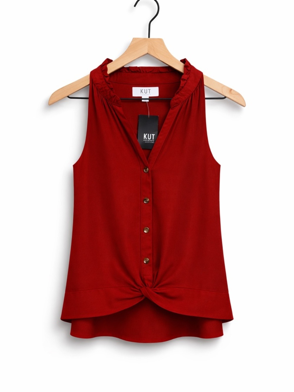Kut from the Kloth Red Sleeveless Button Front Knot Tank